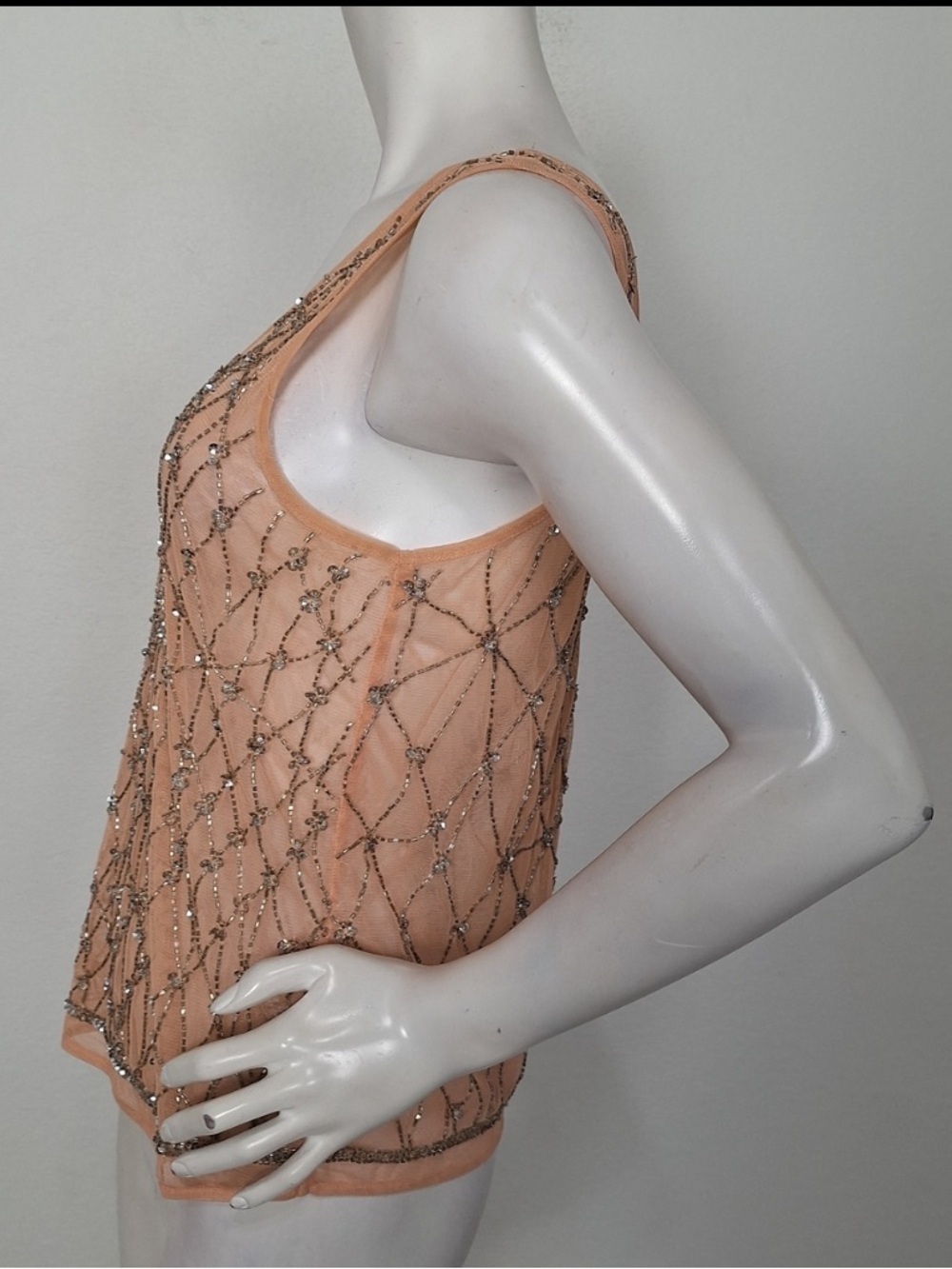 Topshop Peach & Silver Beaded Fairycore Romantic V-Neck Pullover Blouse Size 4 - Picture 6 of 11